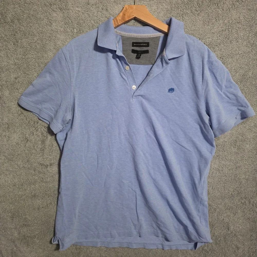 Banana Republic Slim Fit Polo Shirt Mens XL Tall Blue Elephant Logo Pique Knit